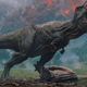 The T-Rex and a volcano.